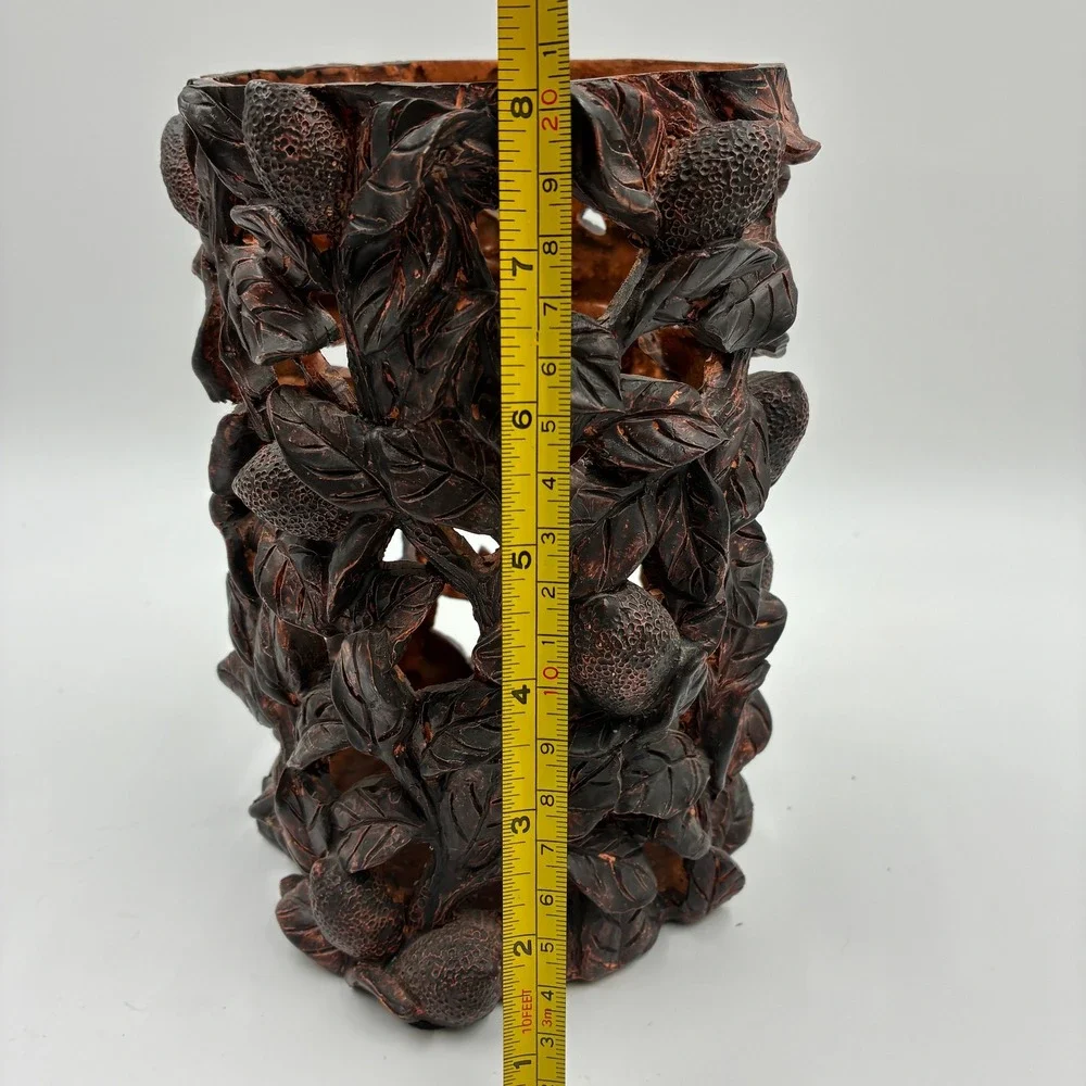 Tree of Life Ornate Carved‎ Leaf Design Tabletop Decor Vase Accent Piece Resin